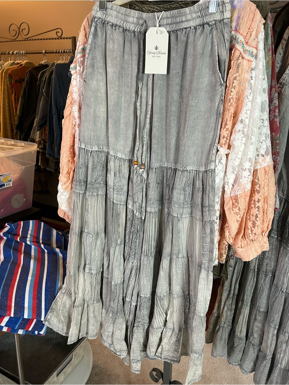 YOUNG THREADS NWT GREY embroidered PANTS 3x